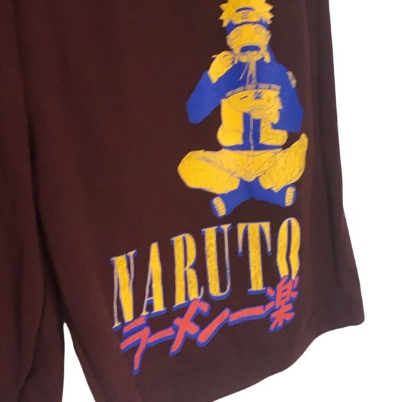 Naruto Shippuden Shorts Mens Medium 32-34 Burgundy Jogger Graphic Ramen Anime - Picture 2 of 15